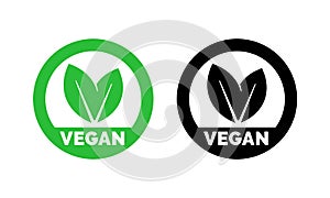 Vegan label vector vegetarian food green leaf icon