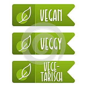 Vegan Label und Vegetarisch Banner Set.