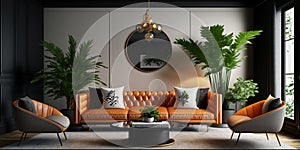 Vegan Leather Living Room Set, Interior design of modern, home design - Generative AI