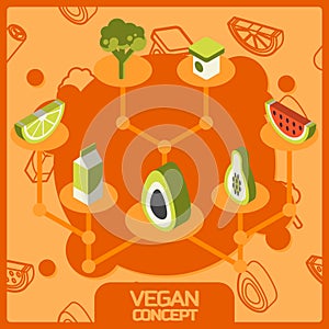 Vegan life color concept isometric icons set