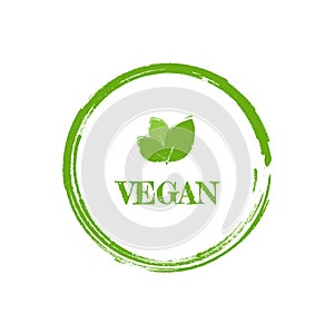 Vegan logo green leaf label template for veggie or vegetarian food package design. Isolated green leaf icon for vegetarian bio