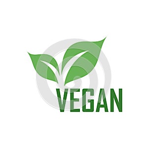 Vegan logo with green leaves for organic Vegetarian friendly diet photo