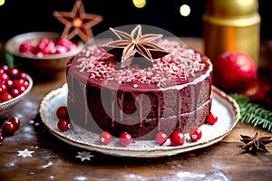 Vegan mulled wine chocolate cake, this delicious chocolate cake is flavoured with red wine, spices and orange and is topped with a