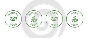 Vegan organic vector icon set. Eco, Organic label, tag. Green leaf logo templates for packaging design