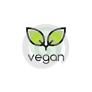 Vegan plant icon logo. Vegetarian plant symbol nature badge bio product eco label icon