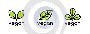 Vegan plant icon logo. Vegetarian plant symbol nature badge bio product eco label icon