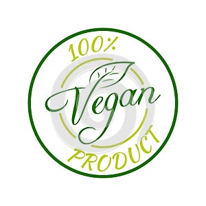 Vegan product sticker, label, badge and logo. Ecology icon. Logo template with green leaves for vegan food. Vector
