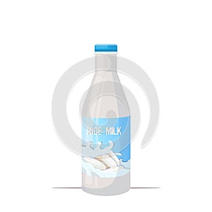 Vegan rice plant based milk glass bottle organic dairy free natural raw vegan milk healthy cow beverage alternative