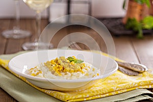 Vegan risotto with baked corn