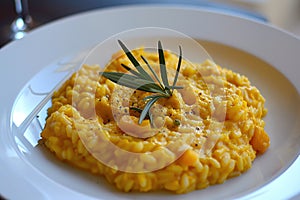 vegan risotto with pumpkin and taleggio cheese.