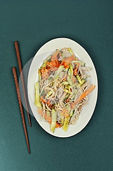 Vegan salad with enoki mushrooms