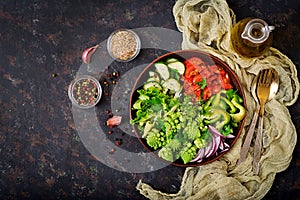 Vegan salad of fresh vegetables and cabbage romanesko