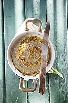 Vegan savory pie with chickpea flour and green beans