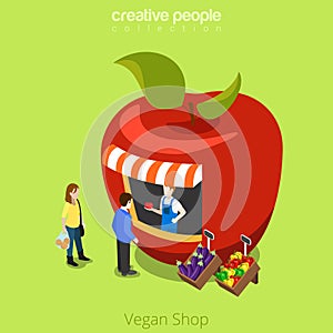 Vegan shop greengrocery apple shape building realt