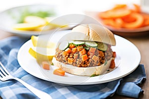 vegan sloppy joe with lentils, clear label visible