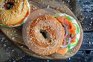 Vegan smoked salmon carrot lox bagel with cream cheese