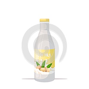 Vegan soy plant based milk glass bottle organic dairy free natural raw vegan milk healthy cow beverage alternative