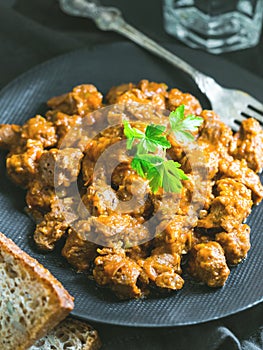 Vegan soy version of Hungarian meat stew called pÃ¶rkÃ¶lt