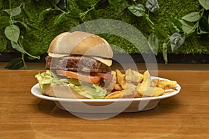 Vegan steak burger with simil goat cheese and spicy tomato jam