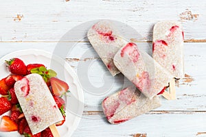 Vegan Strawberry Popsicles with Chia Seeds and Coconut Milk