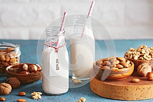 Vegan substitute dairy milk with nuts photo