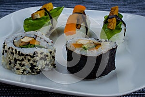 Vegan sushi on plate