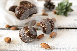 Vegan sweet delicious almond cocoa balls healthy and tasty food