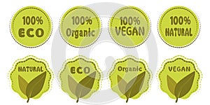 Vegan symbol. Eco, natural, organic, icon set. Fresh healthy organic vegetarian food labels and tags. Veganism logo, vegans diet