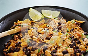 Vegan tofu scramble chilaquiles