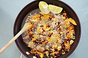 Vegan tofu scramble chilaquiles