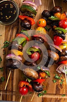 Vegan vegetable and mushroom grilled cabobs