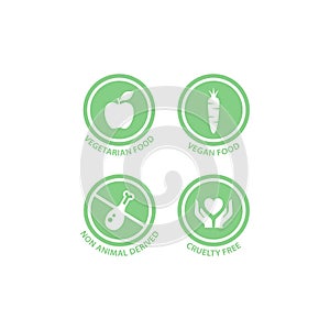 Vegan, vegetarian, cruelty free and non animal derived vector label set.