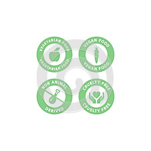 Vegan, vegetarian, cruelty free and non animal derived vector label set. photo