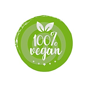 Vegan or Vegetarian healthy Food 100 percent green rubber stamp rubber stamp icon isolated on white background. Vector