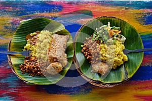 Vegan or vegetarian restaurant dishes side view, hot spicy indian rice in bowl. Healthy traditional eastern local food