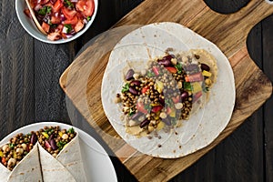 Vegan wraps with lentil, chickpea peppers and kidney bean