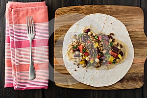 Vegan wraps with lentil, chickpea peppers and kidney bean