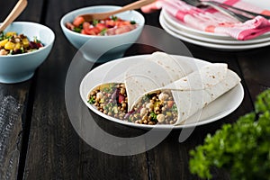 Vegan wraps with lentil, chickpea peppers and kidney bean