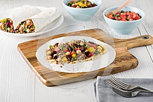 Vegan wraps with lentil, chickpea peppers and kidney bean