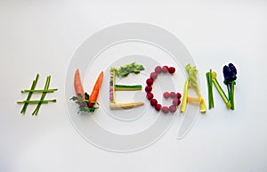 # Vegan written with vegetables and fruits