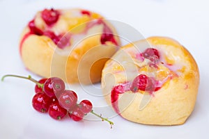 Vegan yeast pastry filled with redcurrants photo