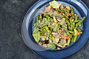 Vegan yummy asparagus and mushroom salad