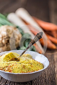 Vegeta seasoning spices condiment with dehydrated carrot parsley celery parsnips and salt with or without glutamate