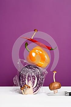 Vegetable art composition - abstract construction with copy space