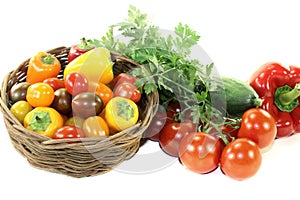 Vegetable basket with mixed colorful vegetables