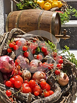 Vegetable Basket and Wine Cask photo