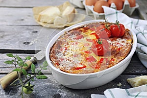 Vegetable bell pepper clafoutis or gratin with Parmesan cheese