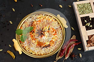 Vegetable biryani biriyani , Hyderabadi Shahi Pulao and raita Pilaf Basmati rice photo