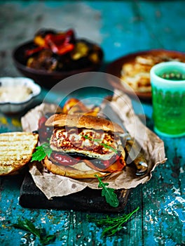 Vegetable burgers with halloumi cheese...selective focus