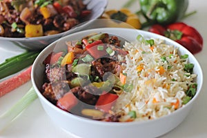 Vegetable Carrot Fried Rice with Indian spices served along with chilly chicken